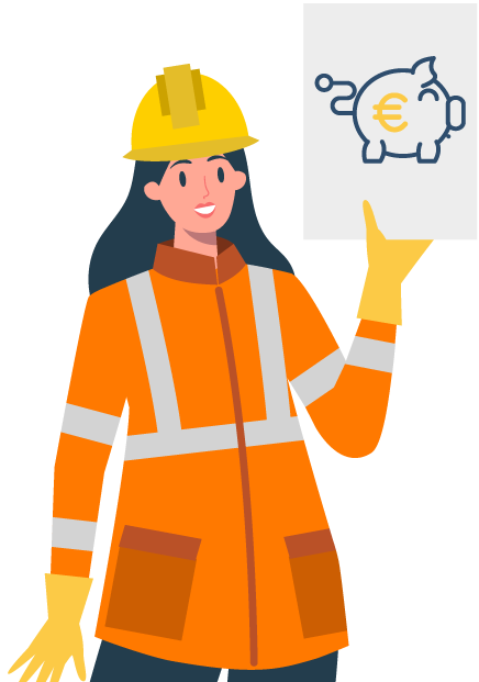 Lavoratrice con un foglio con un disegno di un salvadanaio