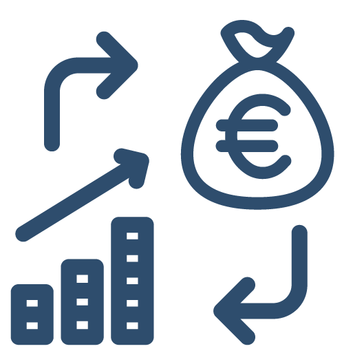 icona stilizzata di un grafico in salita e un sacchetto con il simbolo dell'euro