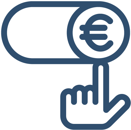 icona di una mano che sta attivando un input con il simbolo dell'euro