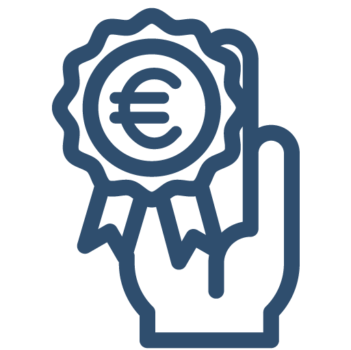 icona di una mano che tiene una coccarda con il simbolo dell'euro