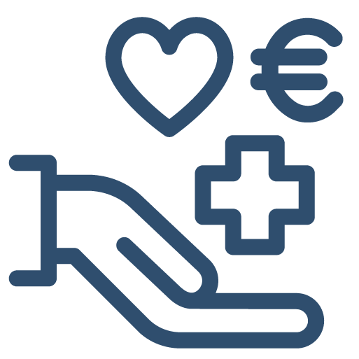 icona di una mano con su i simboli di un cuore, l'euro e una +